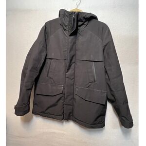 Global Work Mens Black Hooded Puffer Jacket Coat